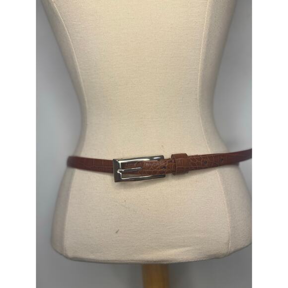 Women’s Kenneth Cole Croc Embossed Thin Leather Belt Medium Tan - Picture 2 of 8